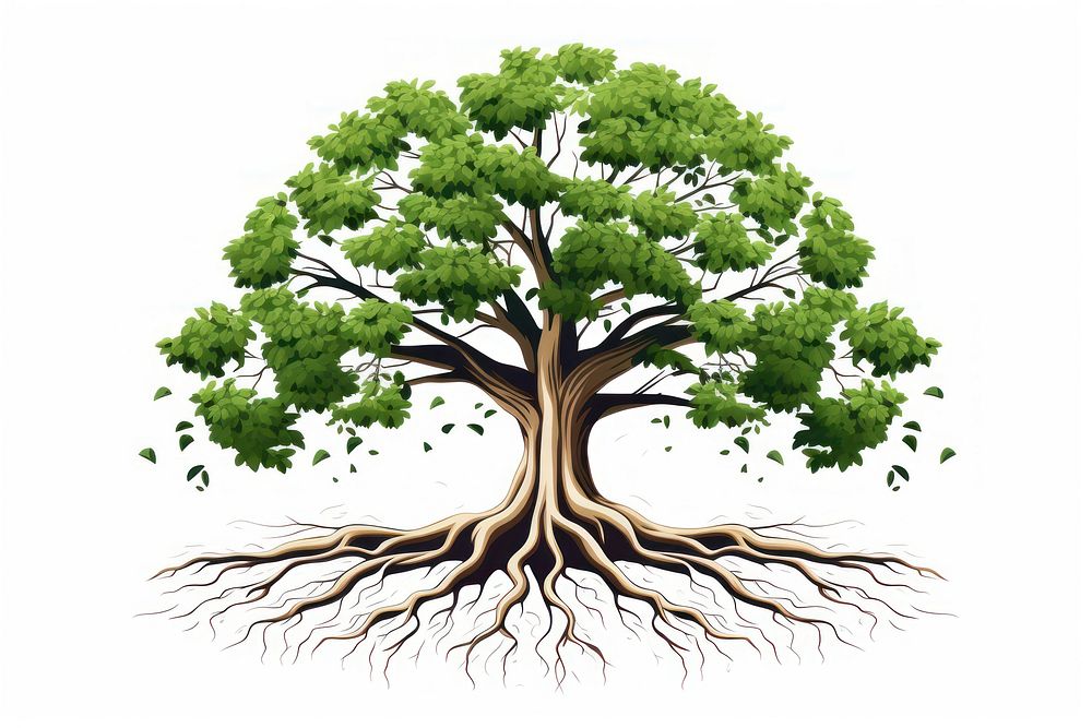 Tree with roots plant green white background. AI generated Image by rawpixel.