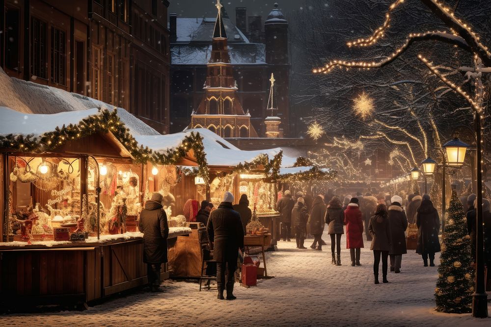 The christmas market in a town in winter urban city architecture. AI generated Image by rawpixel.