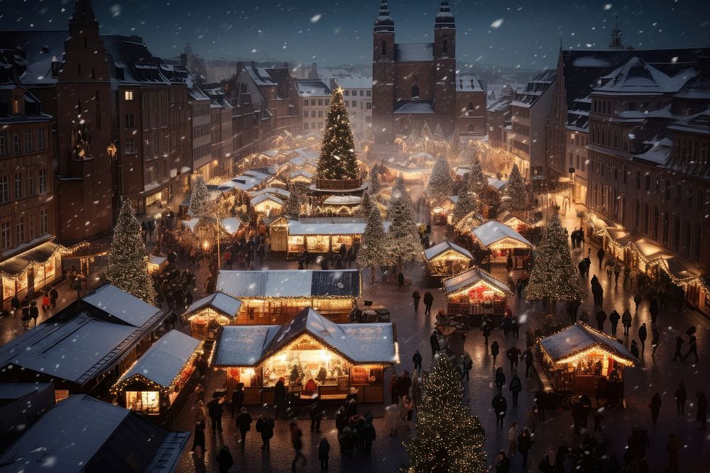 The christmas market in a town in winter outdoors urban city. AI generated Image by rawpixel.