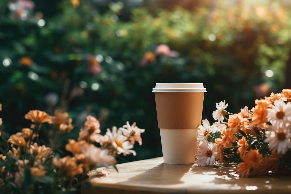 A coffee cup flower drink table. AI generated Image by rawpixel.