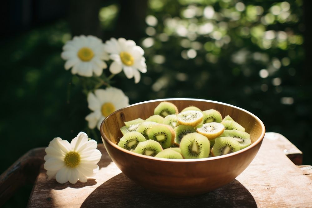 A bowl of kiwi plant table food. AI generated Image by rawpixel.