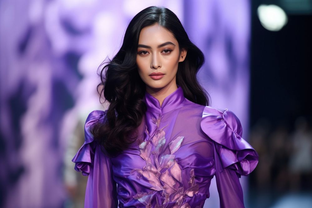 Thai woman fashion purple portrait. AI generated Image by rawpixel.
