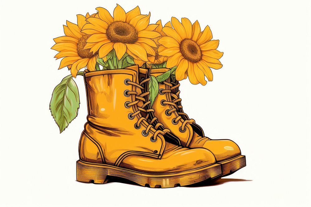 Sunflower in boots footwear plant asteraceae. AI generated Image by rawpixel.