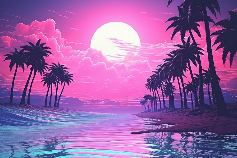 Aesthetic vaporwave wallpaper outdoors nature sunset. AI generated Image by rawpixel.