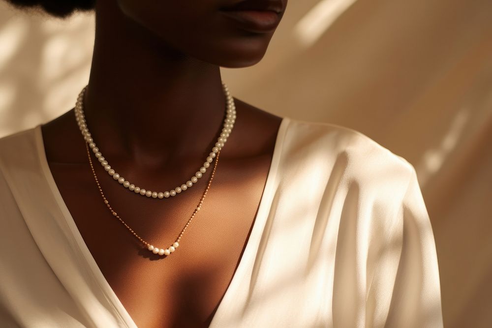 Pearl necklace jewelry white gold. AI generated Image by rawpixel.