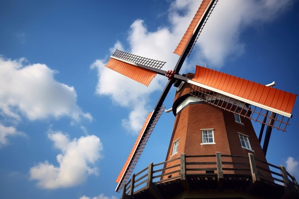 Windmill outdoors architecture technology. AI generated Image by rawpixel.