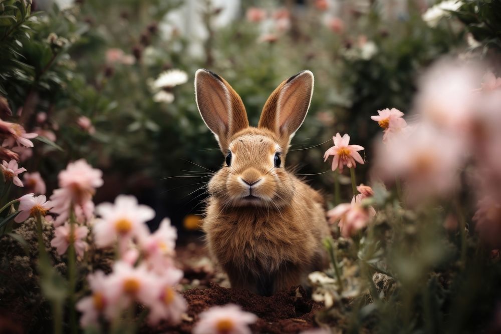Bunny flower outdoors animal. AI generated Image by rawpixel.