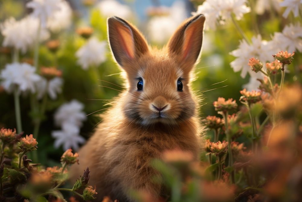 Bunny flower outdoors animal. AI generated Image by rawpixel.