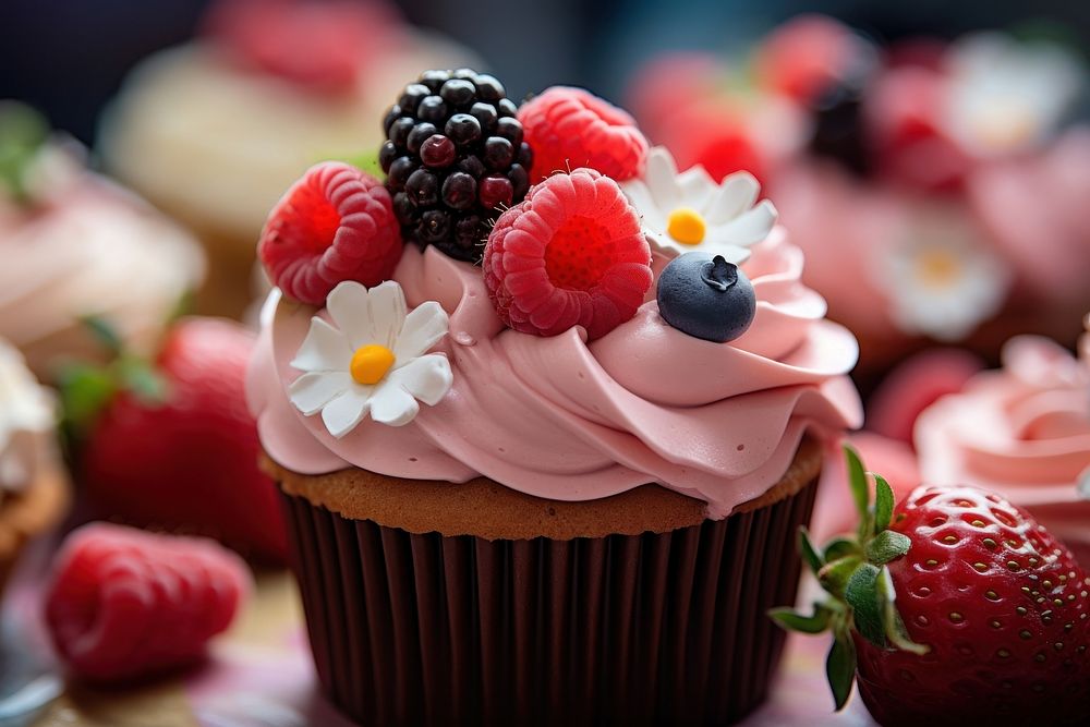 Dessert cake raspberry cupcake. AI generated Image by rawpixel.