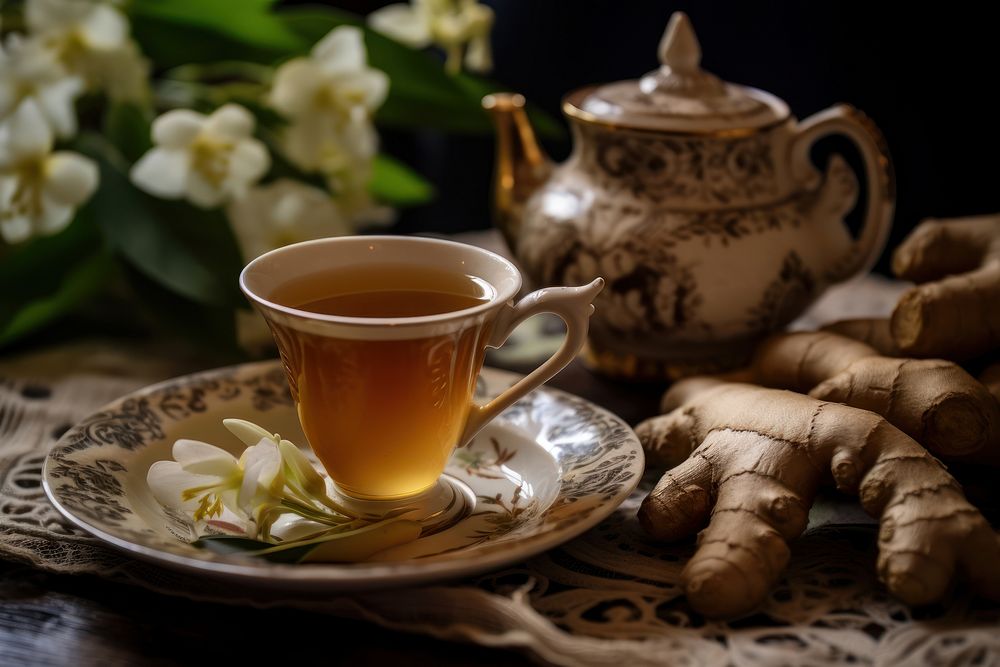 Ginger tea saucer drink. AI generated Image by rawpixel.
