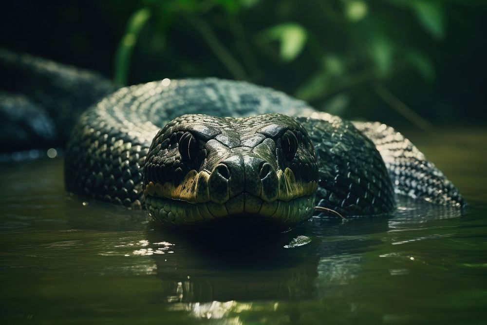 Rainforest anaconda reptile animal. AI generated Image by rawpixel.