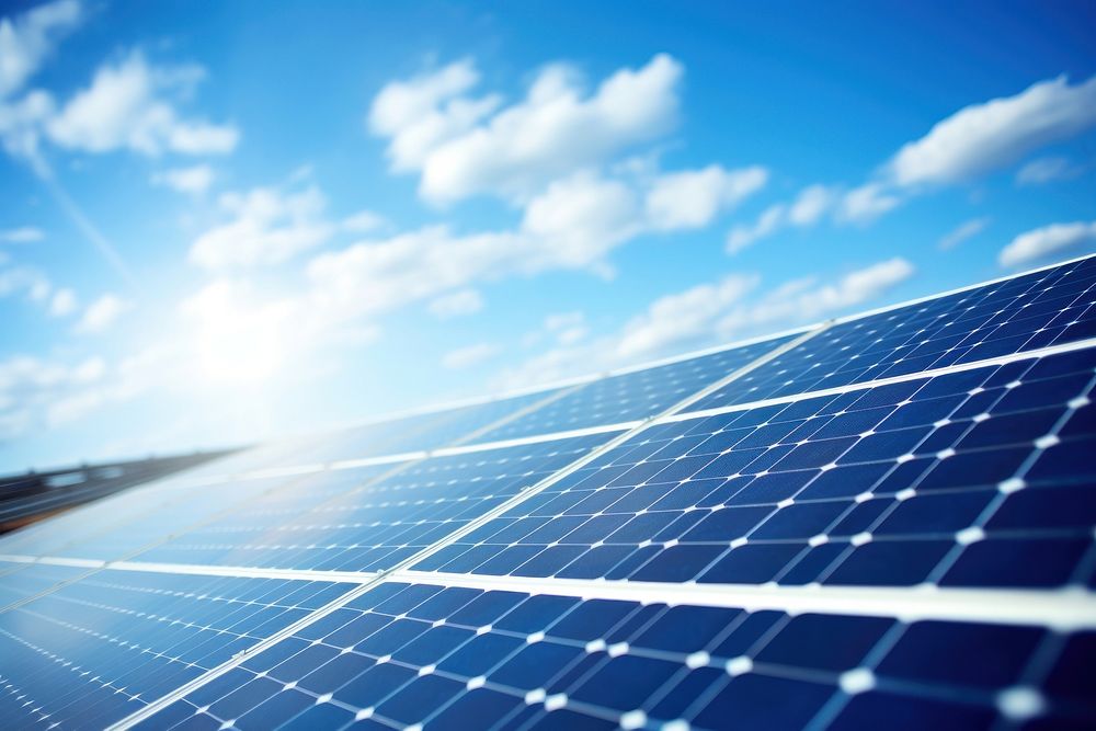 Solar panel outdoors bright sky. AI generated Image by rawpixel.