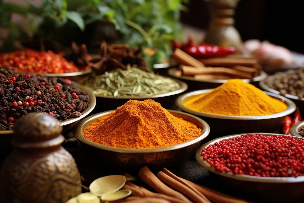 Spices food arrangement ingredient. AI generated Image by rawpixel.