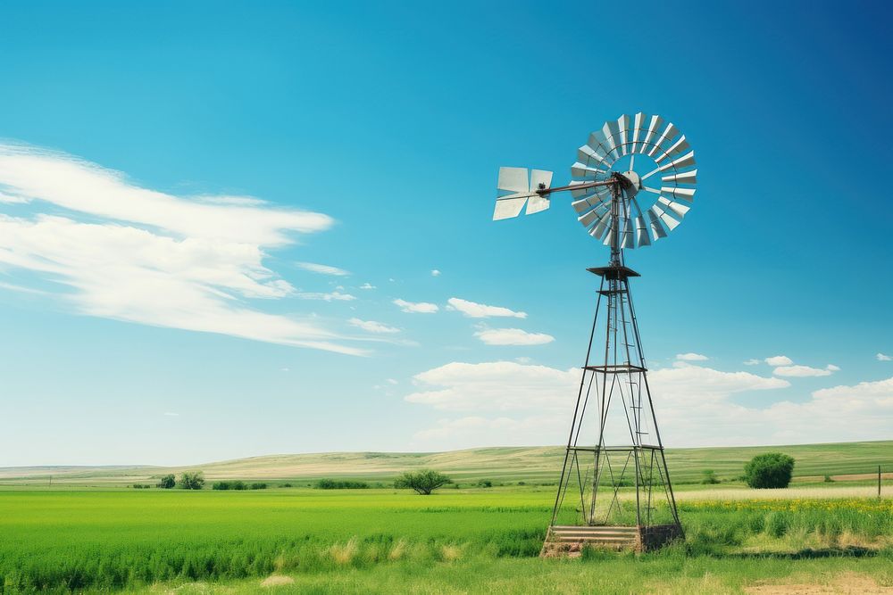 Windmill outdoors nature field. AI generated Image by rawpixel.