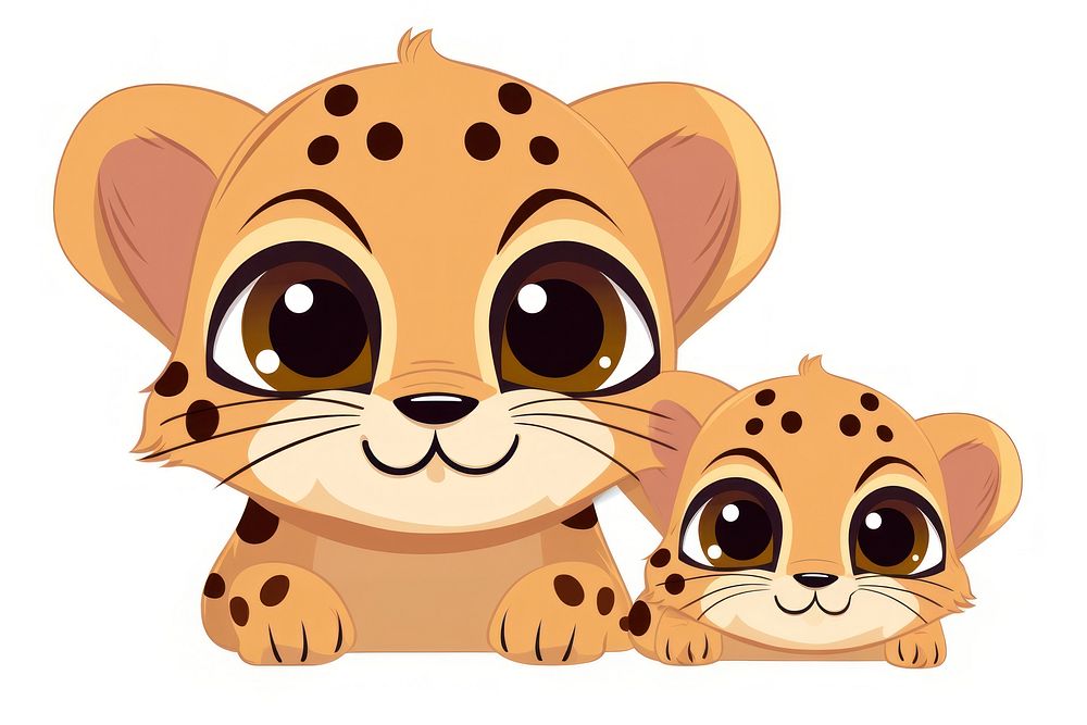Cheetah mom and baby cartoon animal mammal. AI generated Image by rawpixel.