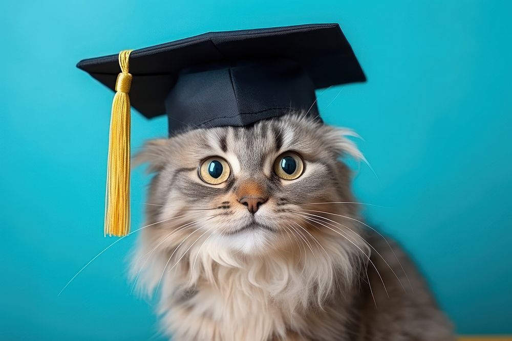 Cute cat in a graduation cap animal mammal pet. AI generated Image by rawpixel.