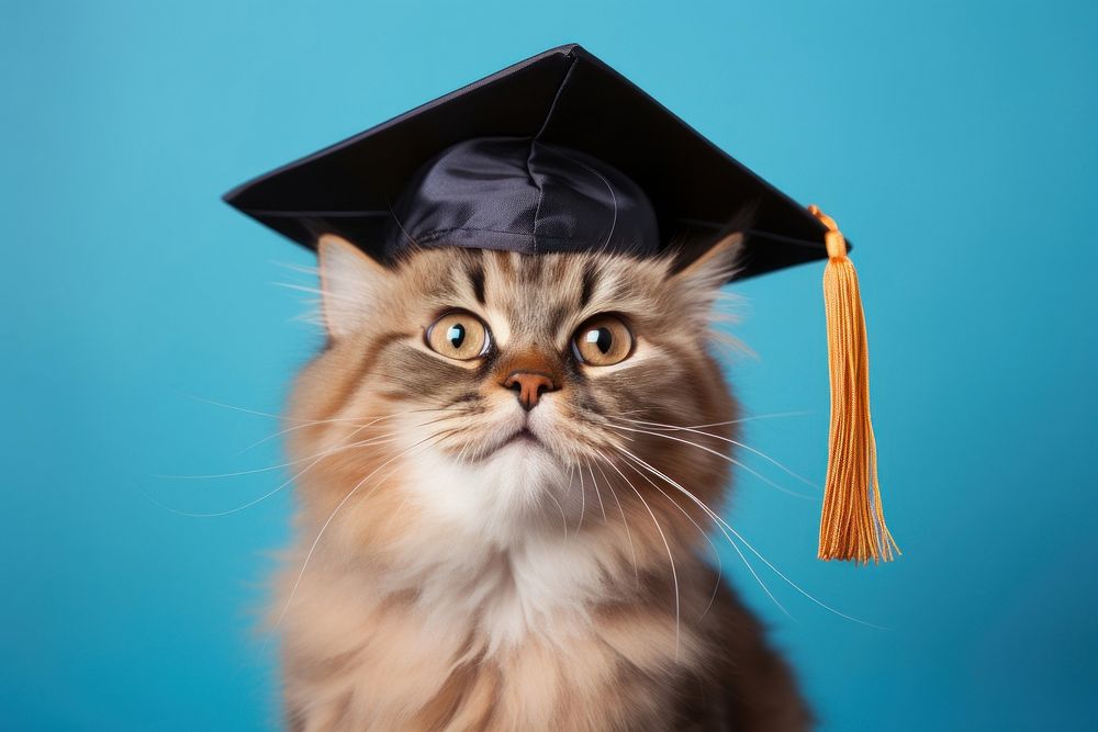 Cute cat in a graduation cap animal mammal kitten. AI generated Image by rawpixel.