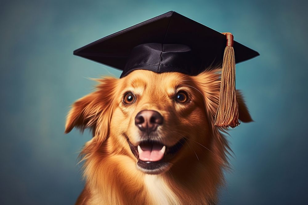 Cute dog in a graduation cap mammal animal pet. AI generated Image by rawpixel.