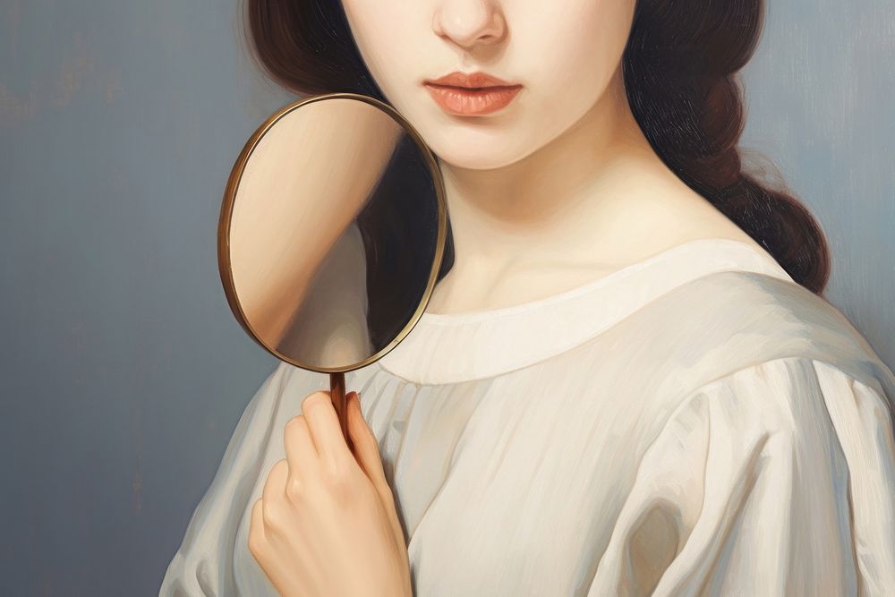 Close up of woman holding mirror adult photography magnifying. AI generated Image by rawpixel.