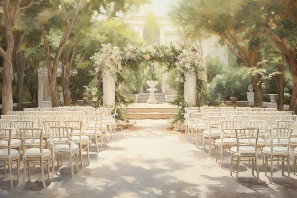 Wedding aisle in the garden outdoors nature plant. AI generated Image by rawpixel.