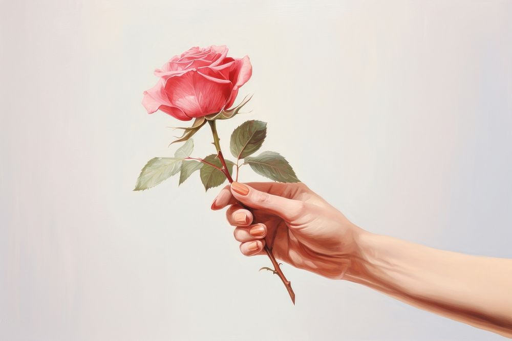 Close up woman hand holding rose flower finger petal. AI generated Image by rawpixel.