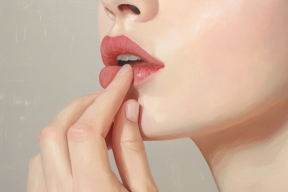 Close up of woman putting on lipstick adult cosmetics headshot. AI generated Image by rawpixel.