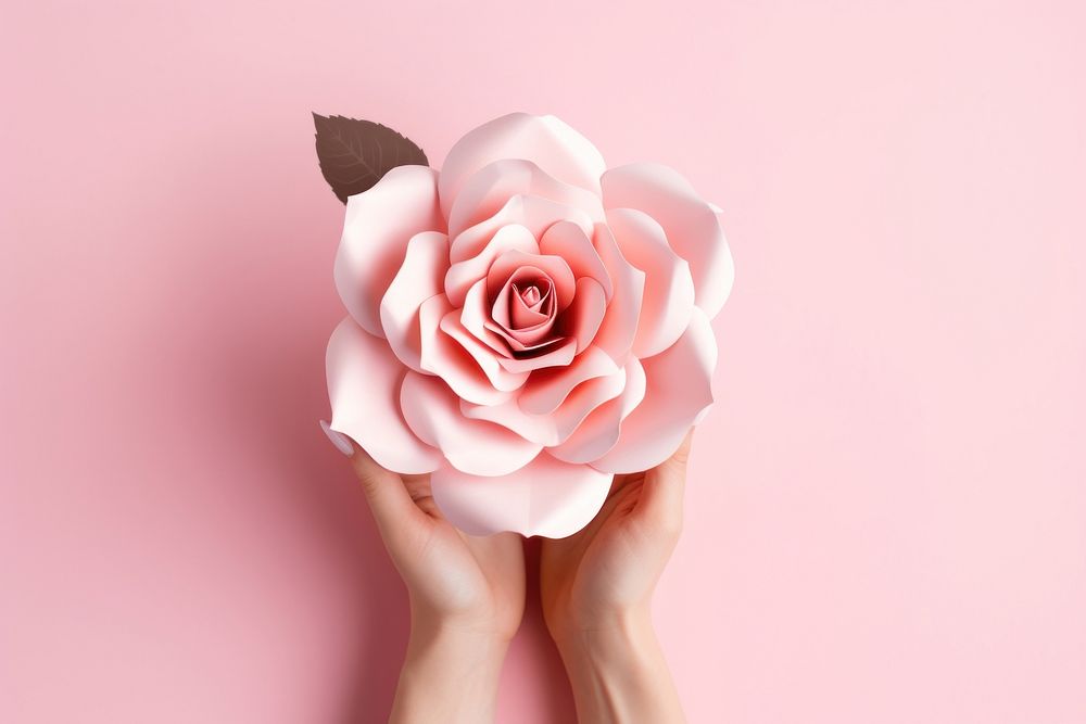 Hands holding paper rose flower petal plant. AI generated Image by rawpixel.
