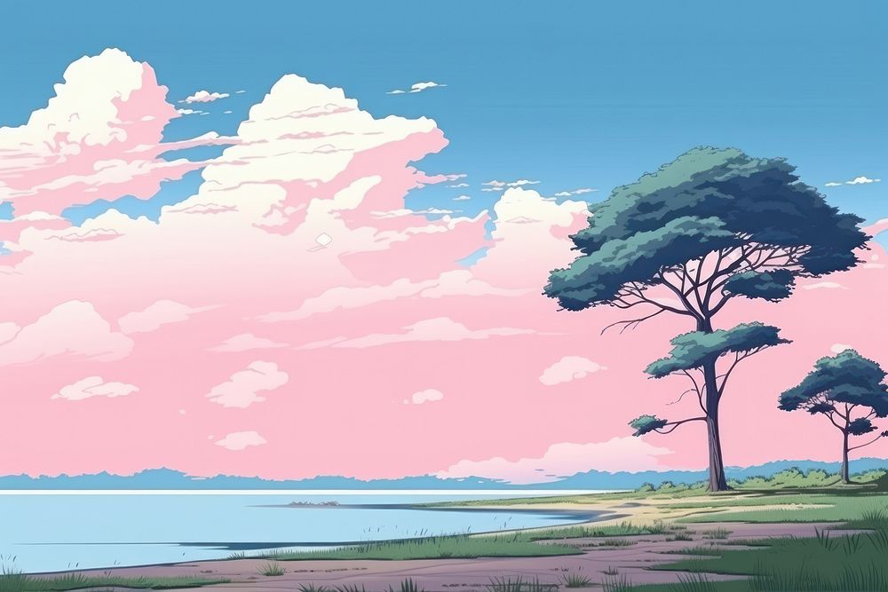 Summer landscape outdoors drawing. AI generated Image by rawpixel.