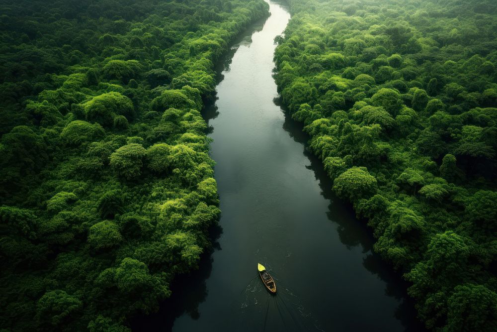 Rainforest river boat outdoors. AI generated Image by rawpixel.