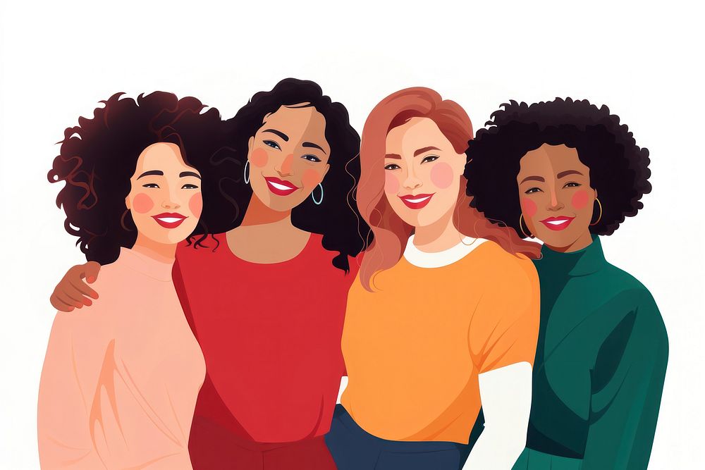 A group of Millennial women looking at the camera with confidence adult woman white background. AI generated Image by…