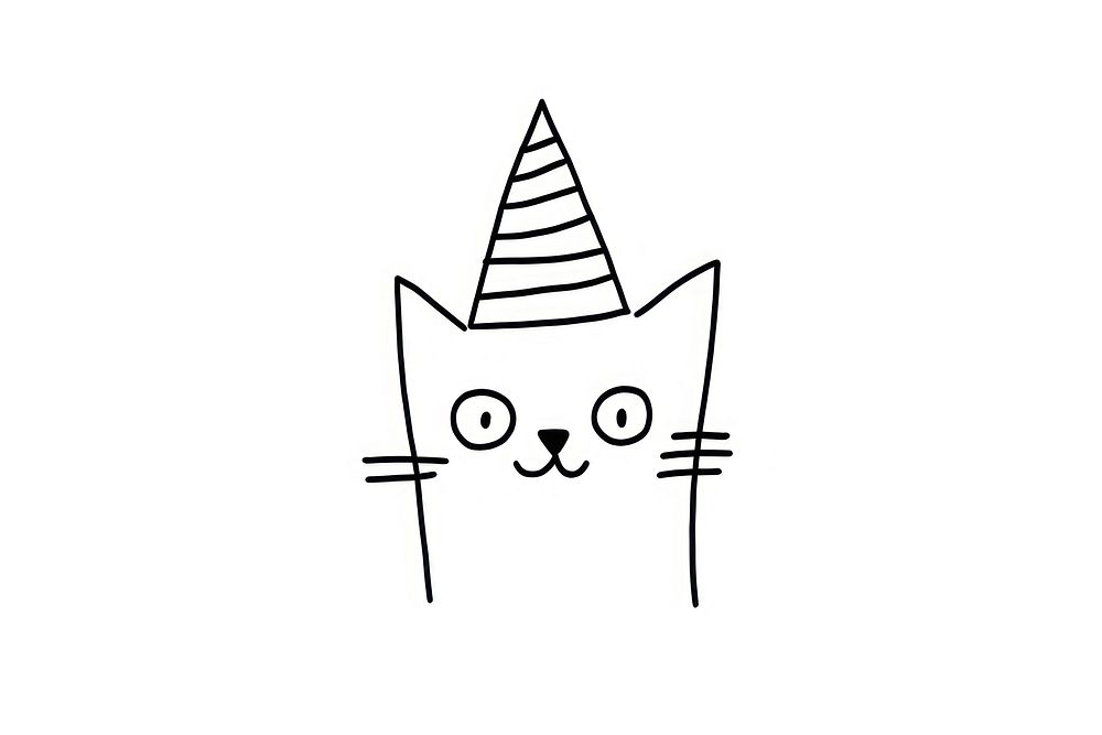 Minimal illustration of cat wearing party hat drawing sketch black. AI generated Image by rawpixel.
