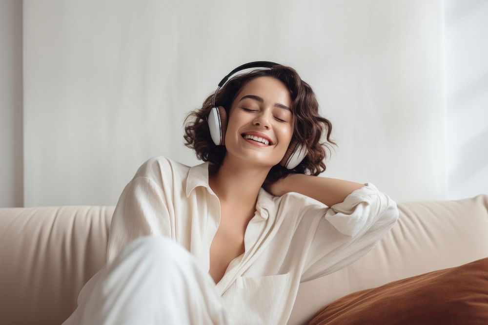 Smiling girl listen music smile adult cozy. AI generated Image by rawpixel.