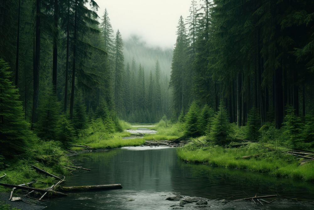 Valdivian Temperate Rainforest wilderness rainforest landscape. 