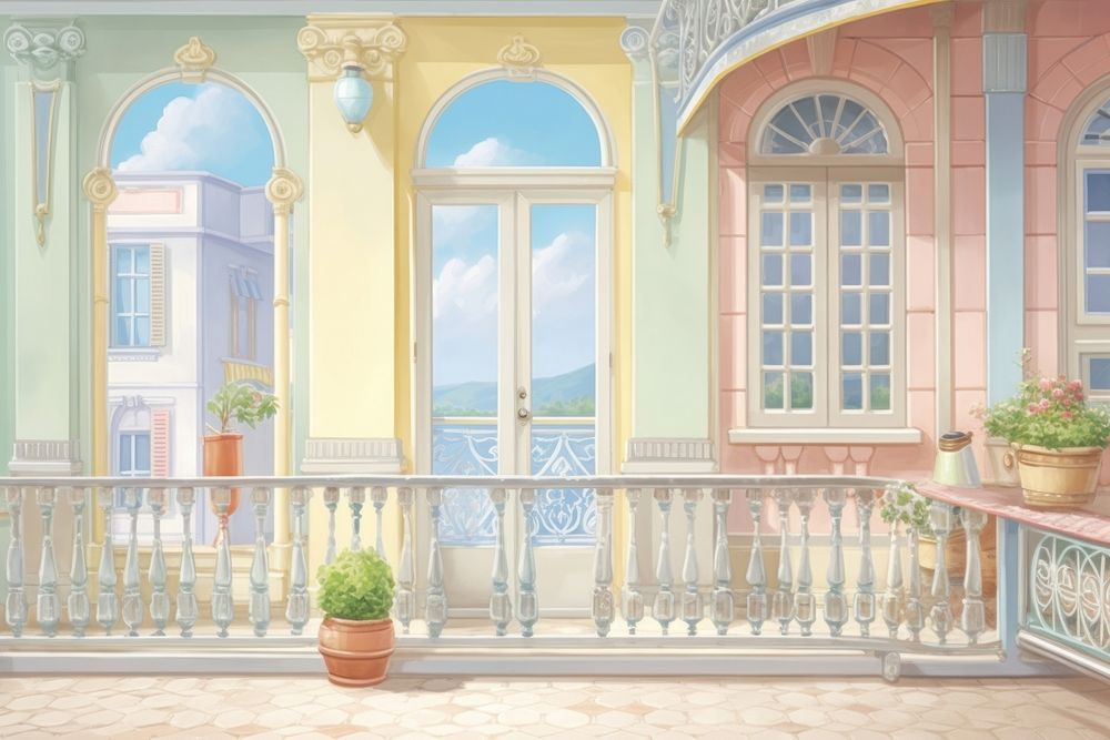 Painting of balcony border architecture building house. 