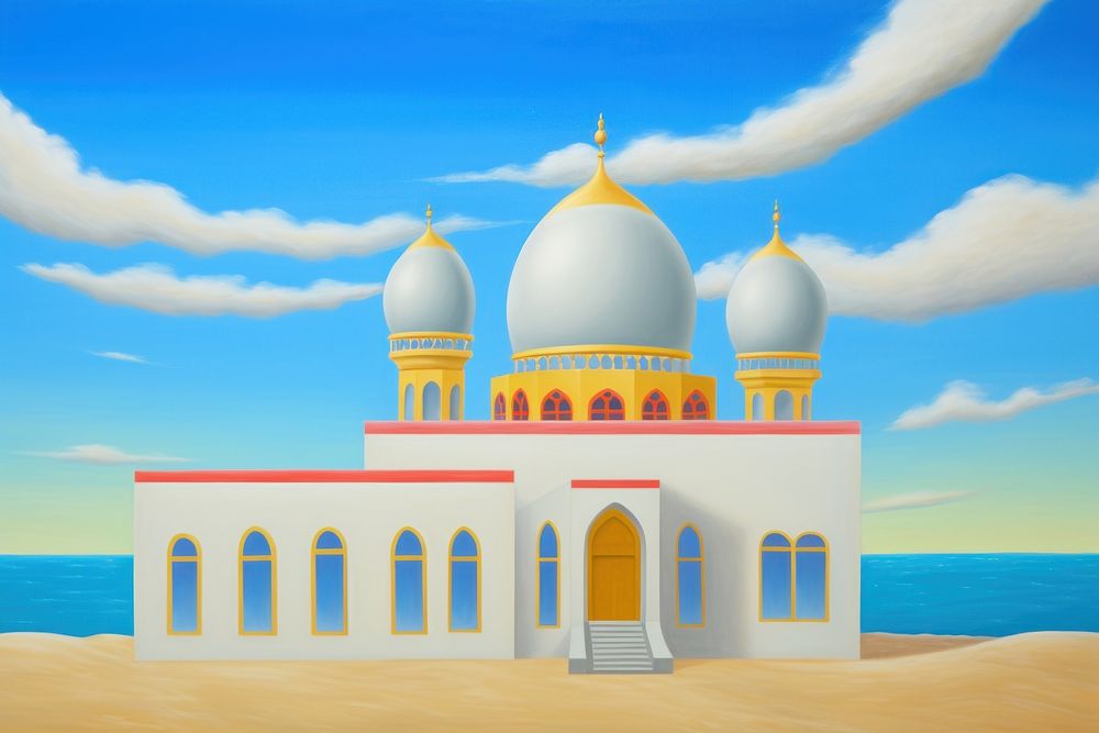Mosque architecture building painting. AI generated Image by rawpixel.