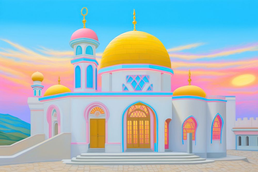Mosque architecture building painting. AI generated Image by rawpixel.