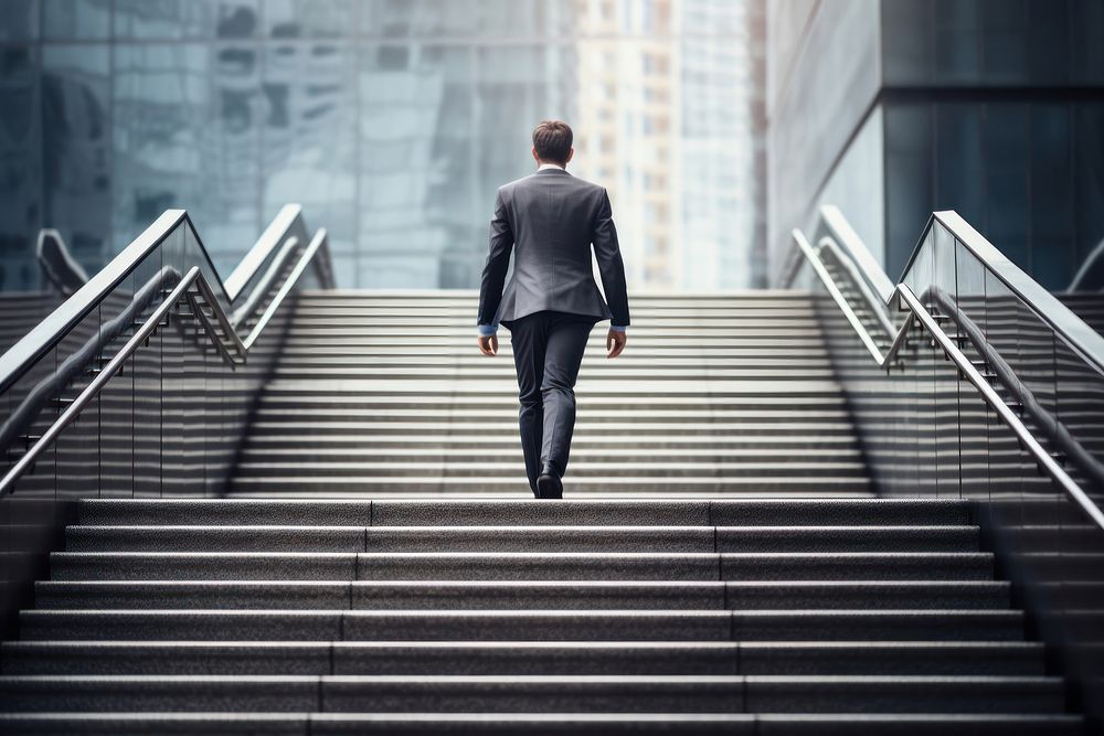 Businessman climbing stairs standing walking adult. 