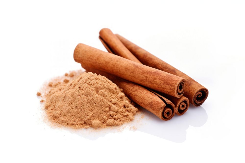 Cinnamon sticks with powder food white background ingredient. AI generated Image by rawpixel.