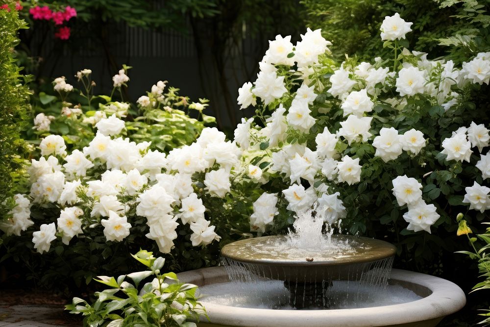 Gardener fountain flower outdoors. AI generated Image by rawpixel.