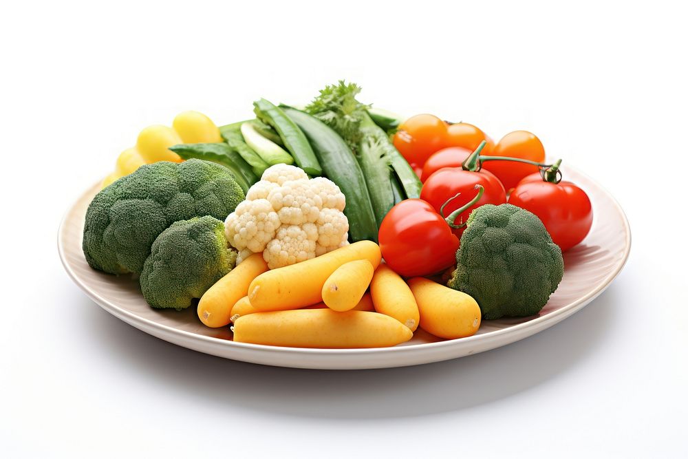 Mix vegetables on plate cauliflower fruit plant. AI generated Image by rawpixel.