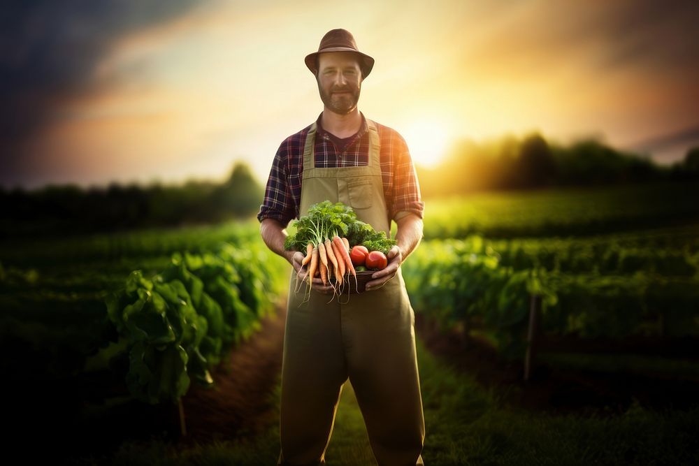 A farmer holding vegetables agriculture gardening outdoors. AI generated Image by rawpixel.
