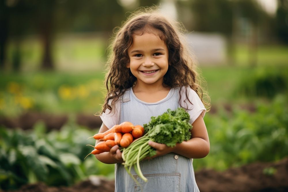 A happy female farmer holding vegetables outdoors organic smile. AI generated Image by rawpixel.