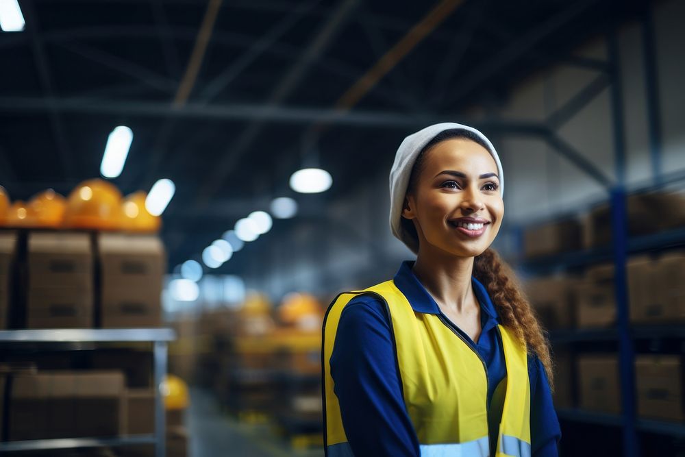 A woman working in factory happily happy girl manufacturing. AI generated Image by rawpixel.