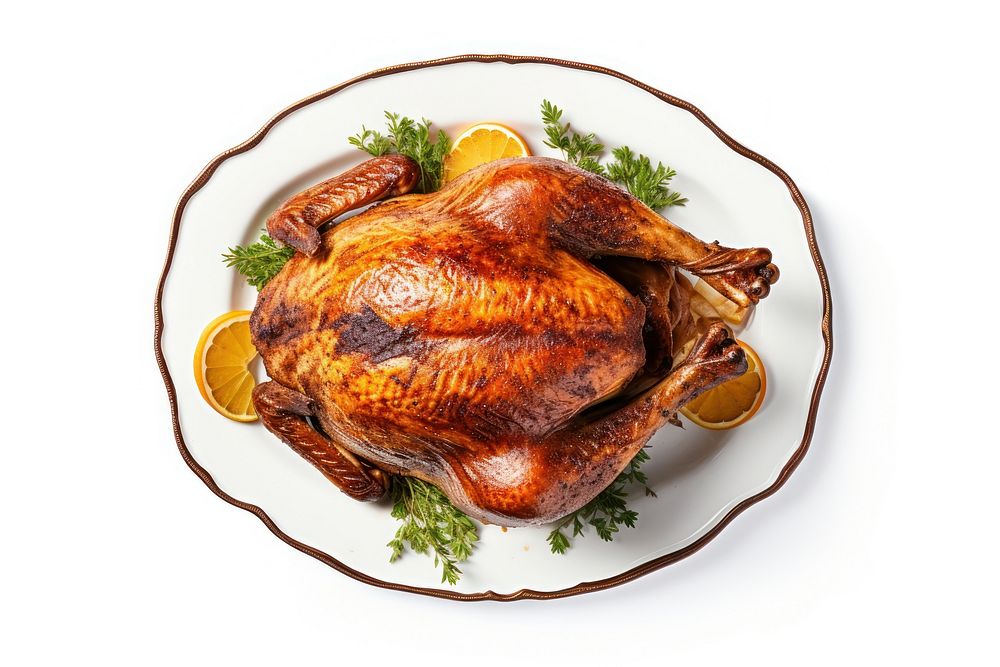 A top view of a thanksgiving turkey on plate dinner meat food. AI generated Image by rawpixel.