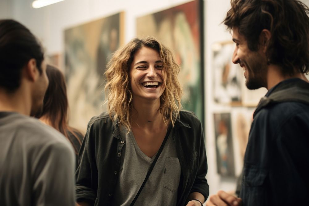 Student laughing talking adult. AI generated Image by rawpixel.