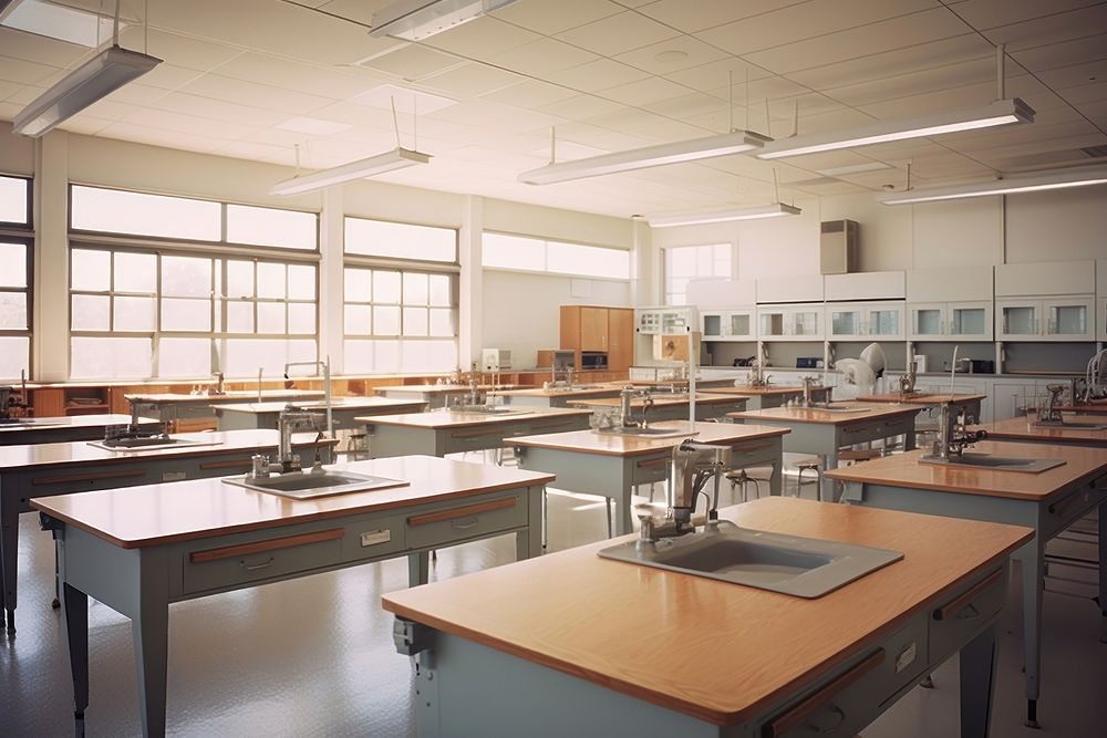 School classroom lab architecture. AI generated Image by rawpixel.