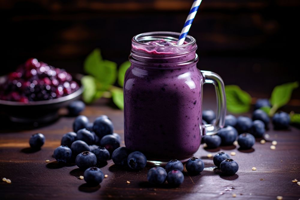Blueberry smoothie fruit drink. AI generated Image by rawpixel.