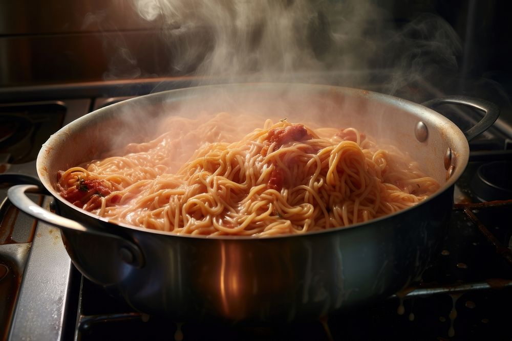 Spaghetti boiling cooking kitchen. AI generated Image by rawpixel.