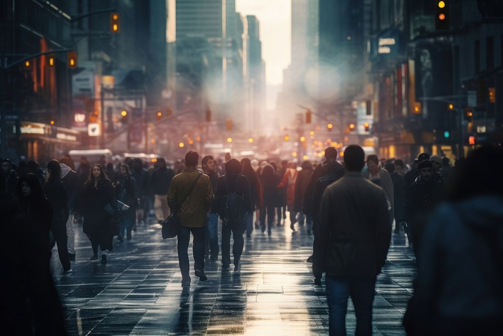 Crowd walking street light. AI generated Image by rawpixel.
