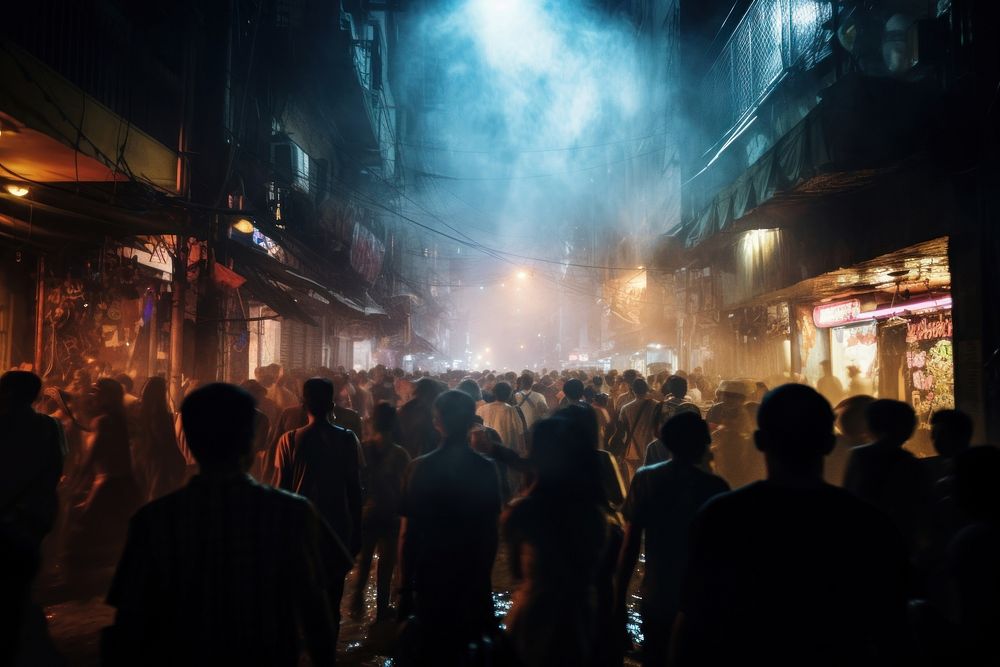 Crowd nightlife festival walking. AI generated Image by rawpixel.